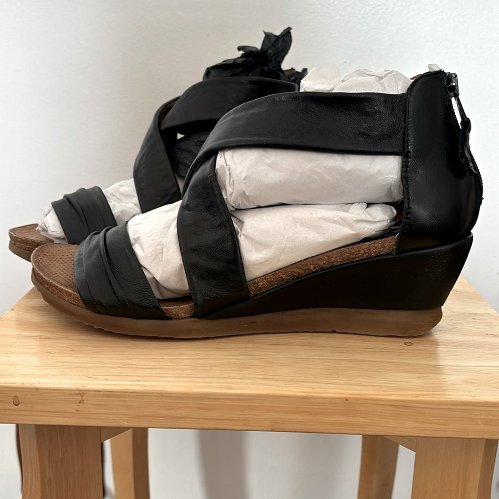 Black Wedge Sandals - Women